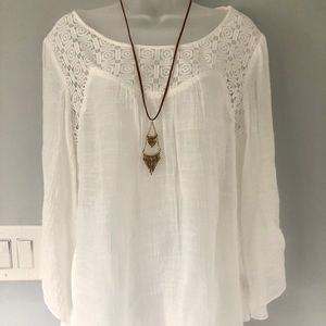 Gauzy White Boho Blouse with Lace Detail